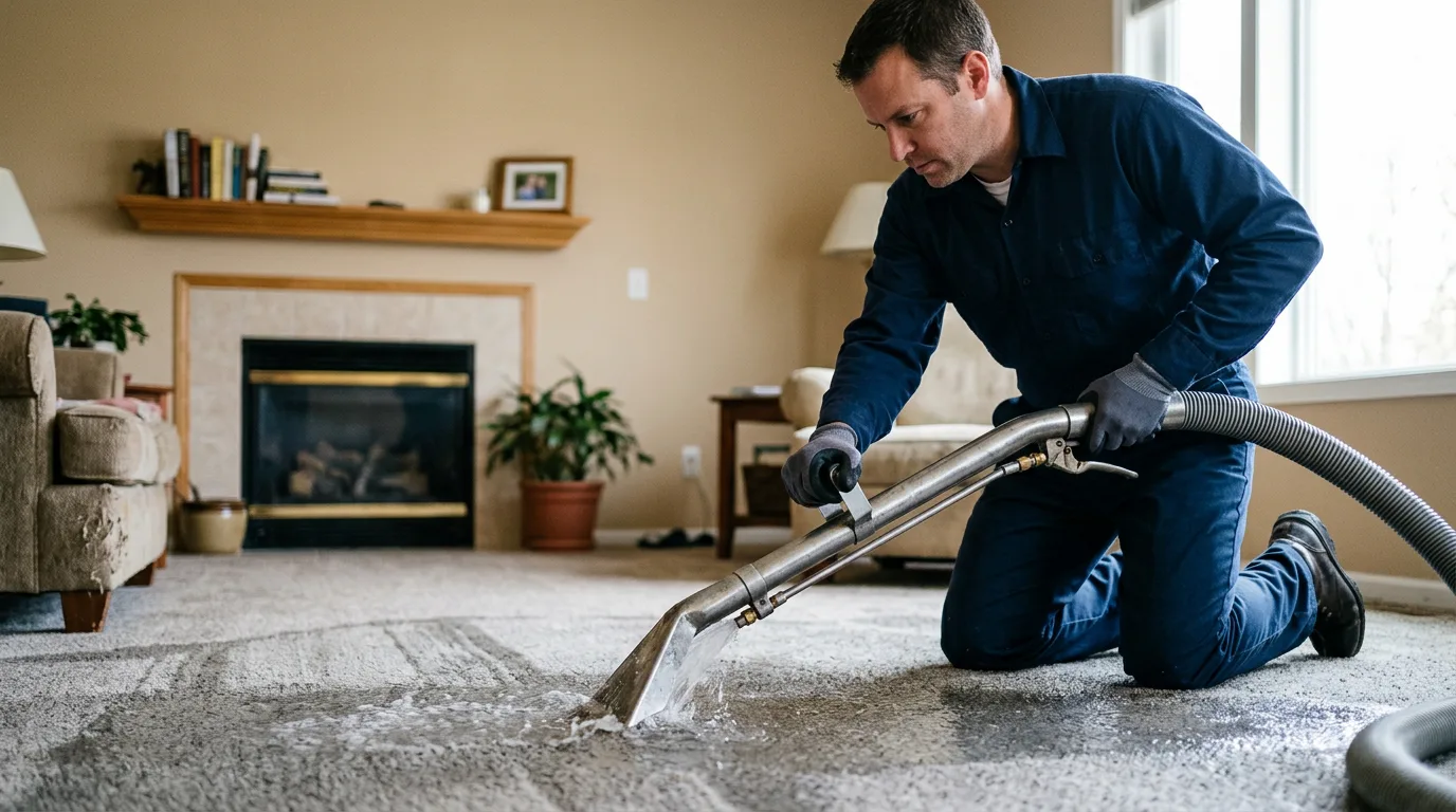 Water damage restoration technician working near Broadview, IL